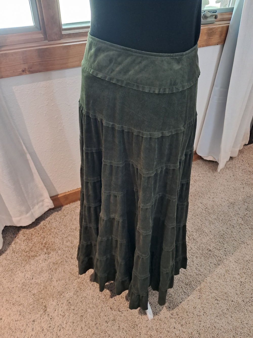 Tribal Olive Green Tiered Maxi Skirt - Picture 5 of 16